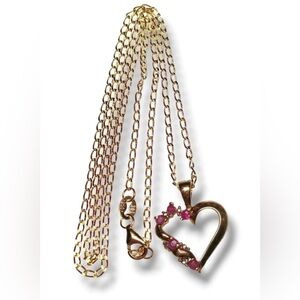 Vintage ruby & diamond accent gold over sterling heart pendant 20" necklace.